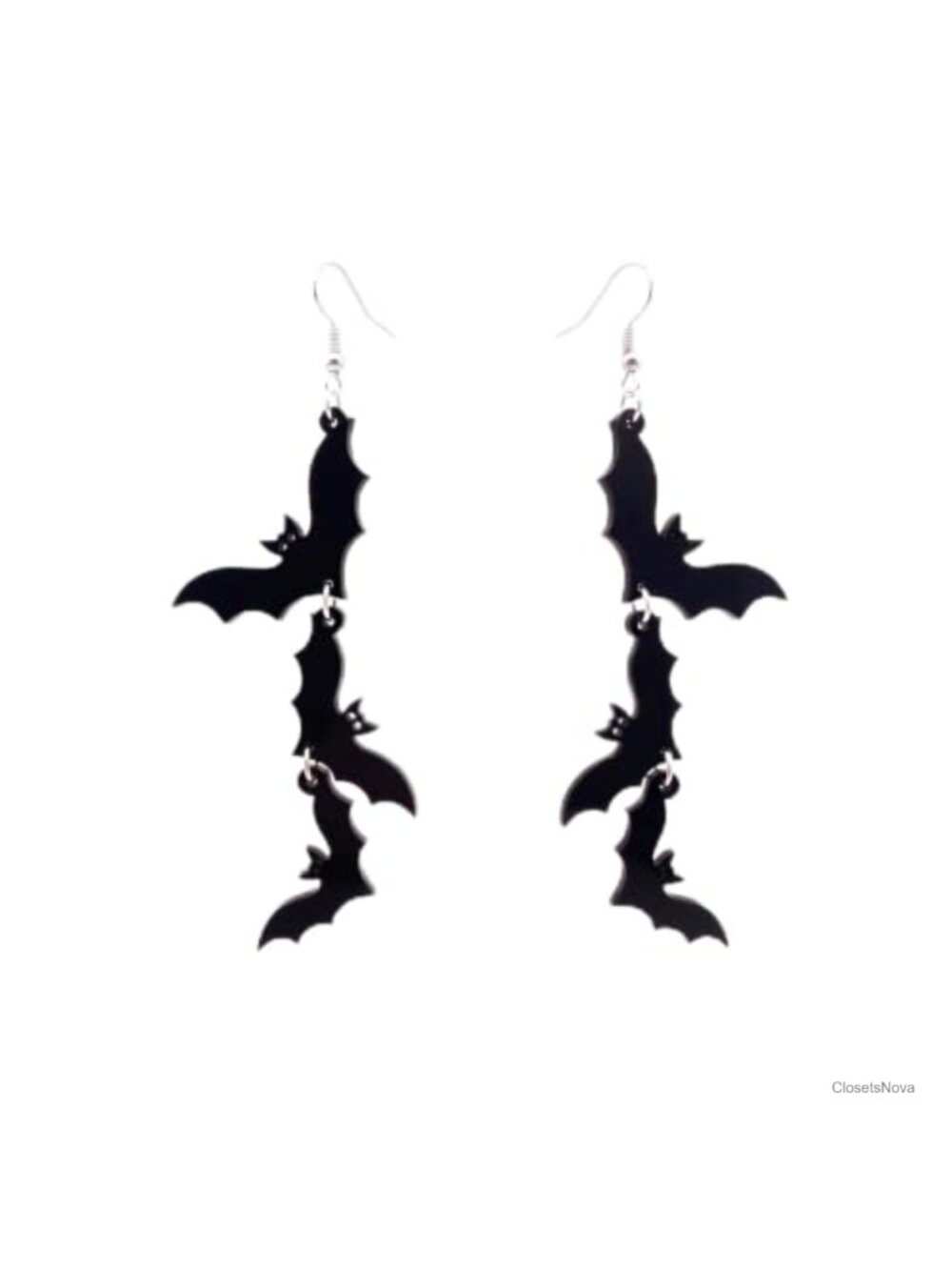 Acrylic Bat Dangle Drop Earrings Hypoallergenic Silver Plated Hooks Halloween